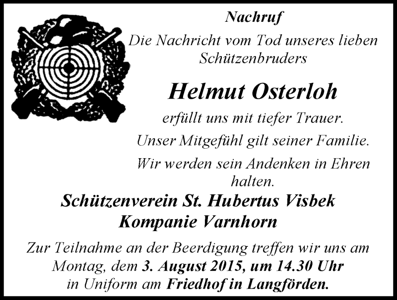  Traueranzeige für Helmut Osterloh vom 03.08.2015 aus OM-Medien