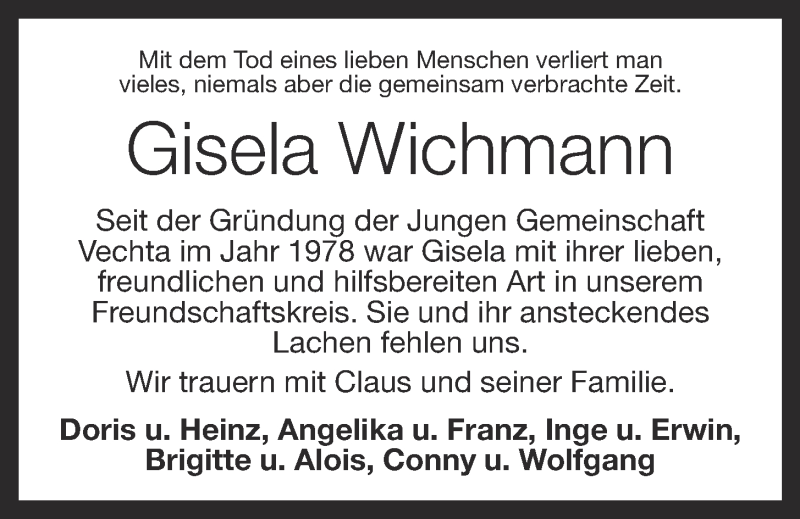  Traueranzeige für Gisela Wichmann vom 03.07.2014 aus OM-Medien