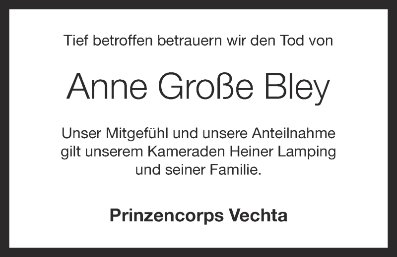  Traueranzeige für Anne Große Bley  vom 03.12.2014 aus OM-Medien
