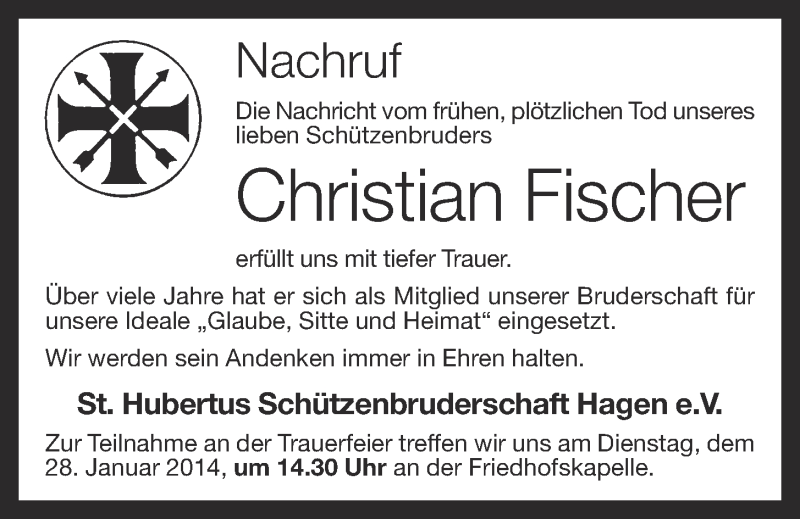  Traueranzeige für Christian Fischer vom 27.01.2014 aus OM-Medien