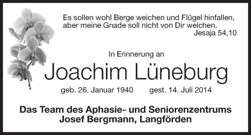  Traueranzeige für Joachim Lüneburg vom 16.07.2014 aus OM-Medien