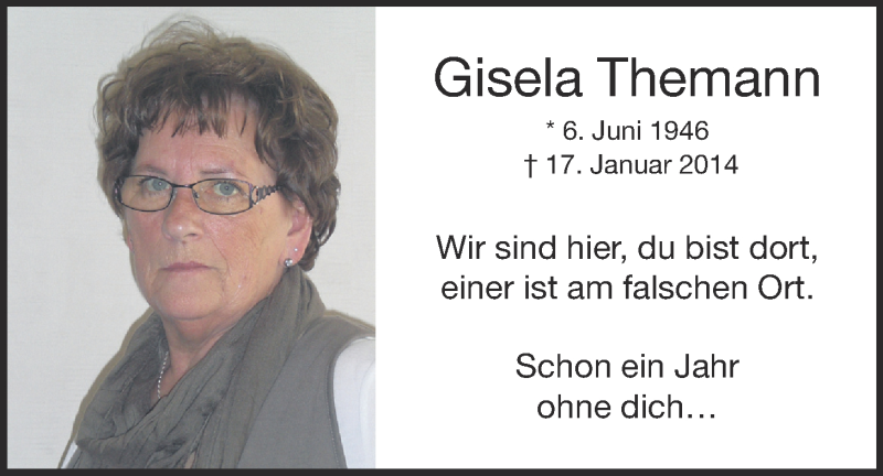  Traueranzeige für Gisela Themann vom 17.01.2015 aus OM-Medien