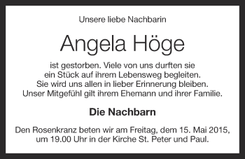 Anzeige von Angela Höge von OM-Medien