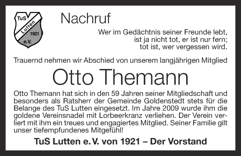  Traueranzeige für Otto Themann vom 24.10.2015 aus OM-Medien