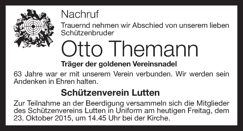  Traueranzeige für Otto Themann vom 23.10.2015 aus OM-Medien