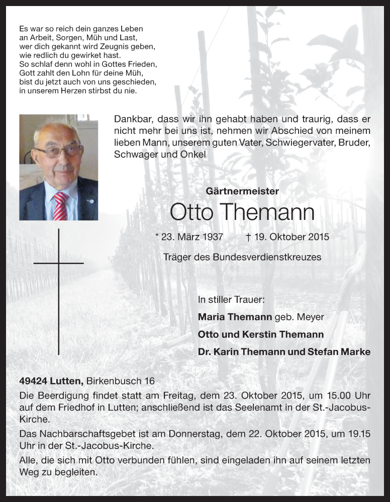  Traueranzeige für Otto Themann vom 21.10.2015 aus OM-Medien