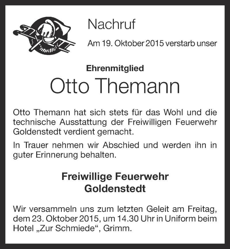  Traueranzeige für Otto Themann vom 22.10.2015 aus OM-Medien