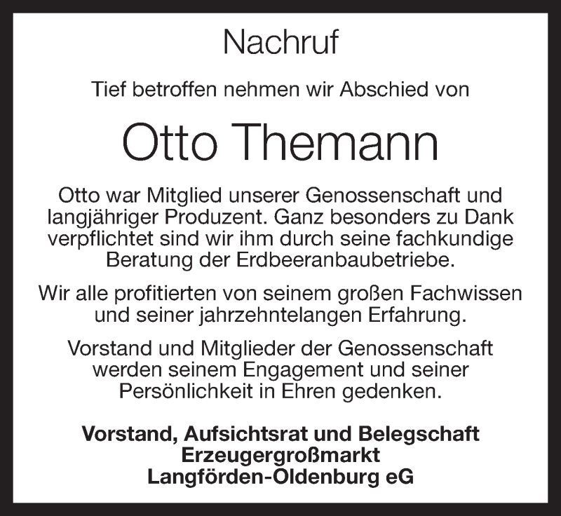  Traueranzeige für Otto Themann vom 23.10.2015 aus OM-Medien