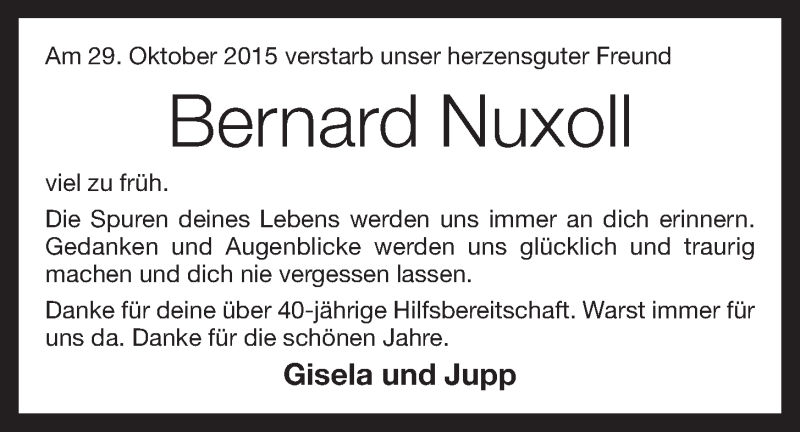  Traueranzeige für Bernard Nuxoll vom 02.11.2015 aus OM-Medien