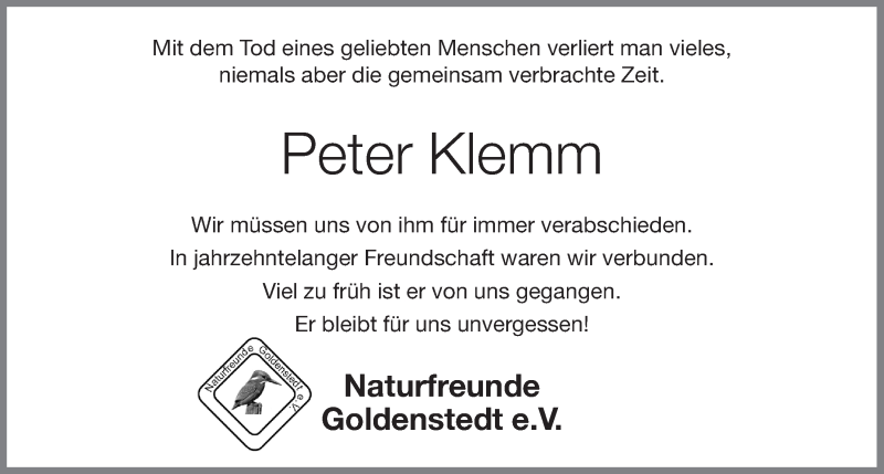  Traueranzeige für Peter Klemm vom 07.11.2016 aus OM-Medien