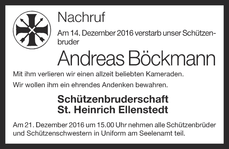  Traueranzeige für Andreas Böckmann vom 19.12.2016 aus OM-Medien