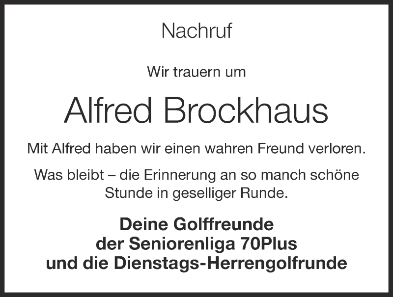  Traueranzeige für Alfred Brockhaus vom 06.12.2016 aus OM-Medien