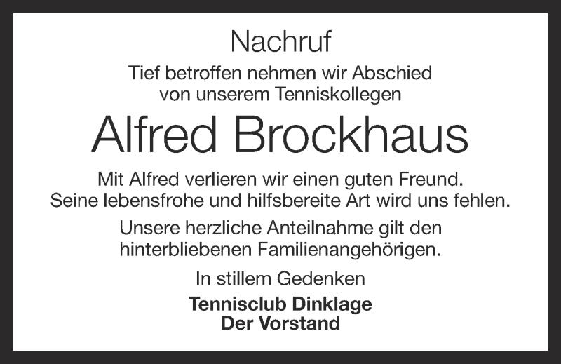  Traueranzeige für Alfred Brockhaus vom 06.12.2016 aus OM-Medien
