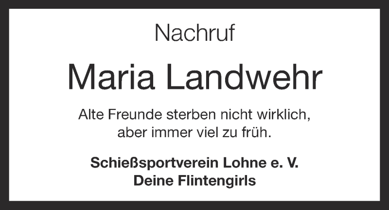  Traueranzeige für Maria Landwehr vom 29.06.2016 aus OM-Medien