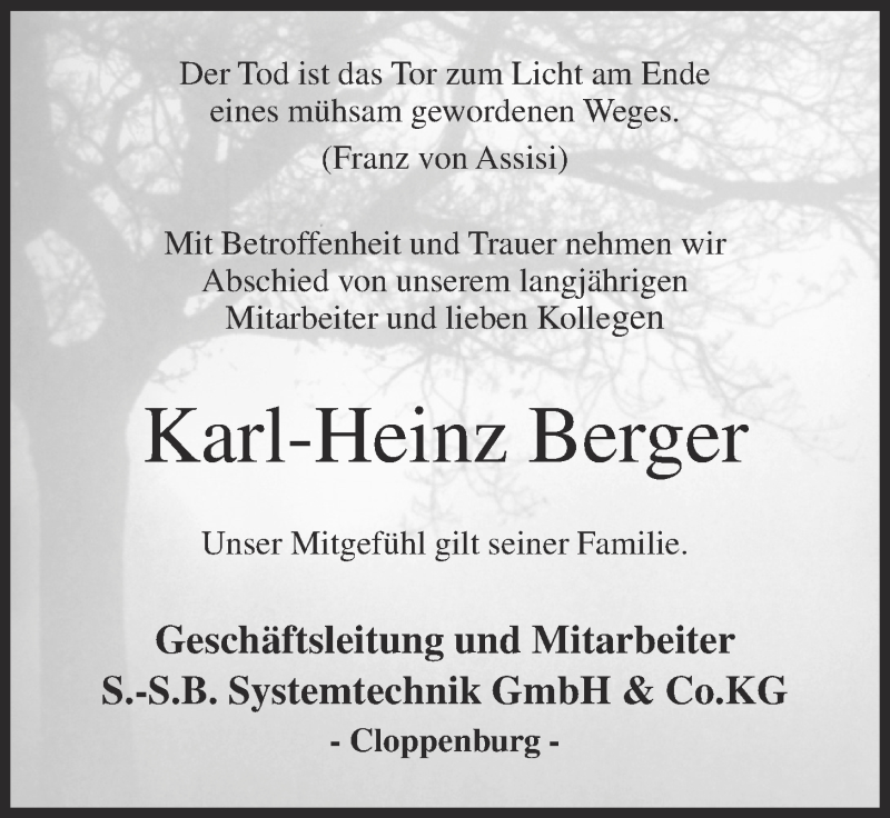  Traueranzeige für Karl-Heinz Berger vom 19.01.2017 aus OM-Medien