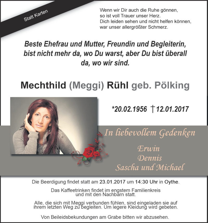  Traueranzeige für Mechthild Rühl vom 18.01.2017 aus OM-Medien