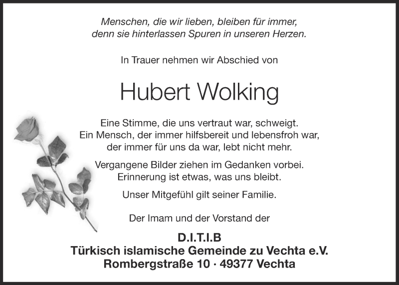  Traueranzeige für Hubert Wolking vom 14.10.2017 aus OM-Medien