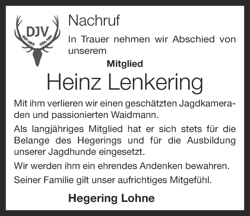  Traueranzeige für Heinz Lenkering vom 01.11.2017 aus OM-Medien