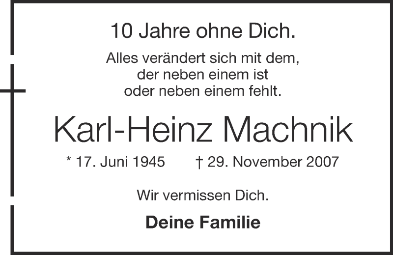  Traueranzeige für Karl-Heinz Machnik vom 29.11.2017 aus OM-Medien