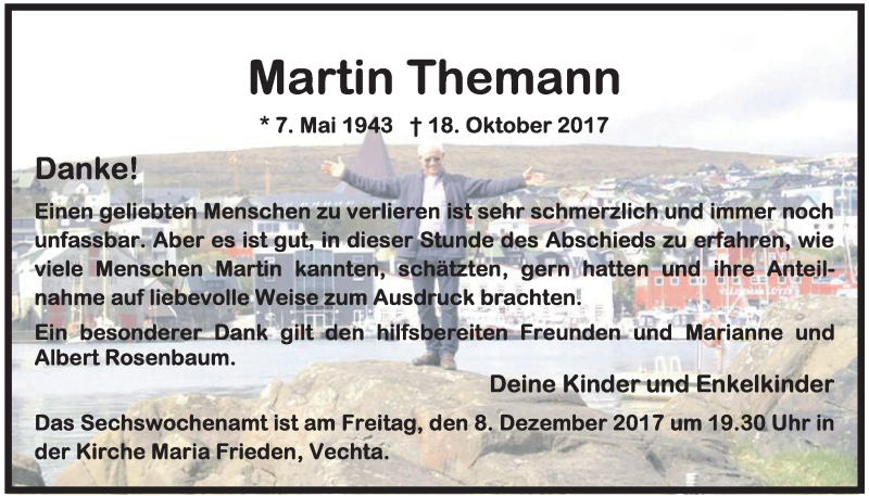  Traueranzeige für Martin Themann vom 08.12.2017 aus OM-Medien
