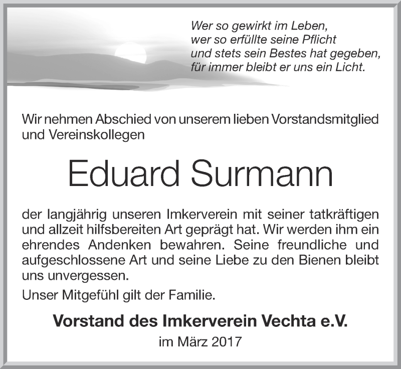  Traueranzeige für Eduard Surmann vom 24.03.2017 aus OM-Medien