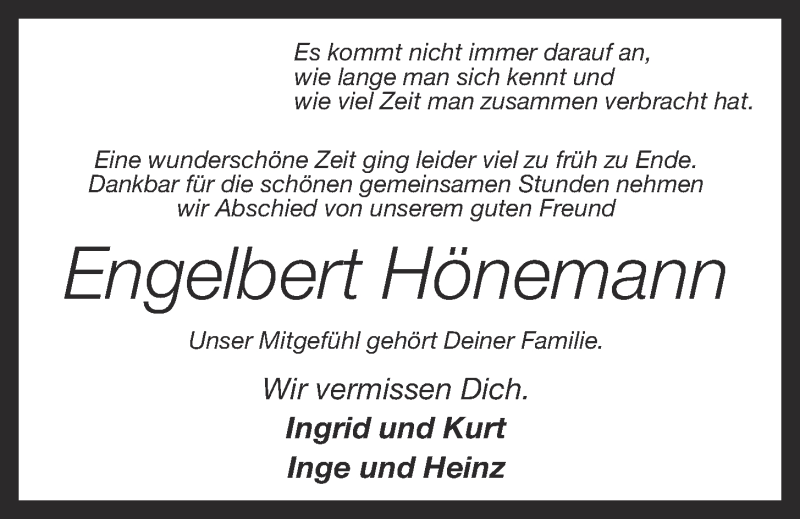  Traueranzeige für Engelbert Hönemann vom 24.06.2017 aus OM-Medien