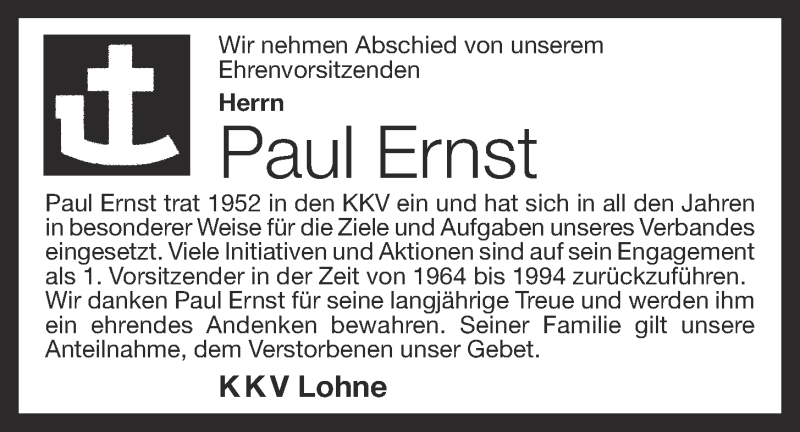  Traueranzeige für Paul Ernst vom 19.10.2018 aus OM-Medien