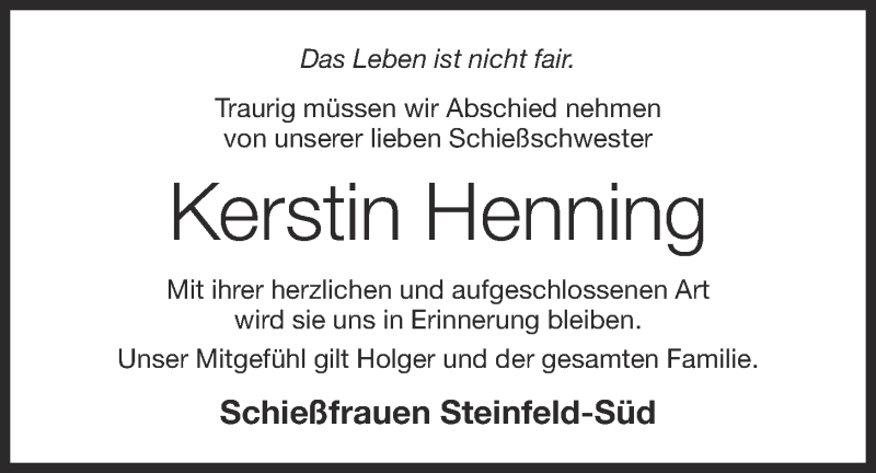  Traueranzeige für Kerstin Henning vom 13.11.2018 aus OM-Medien