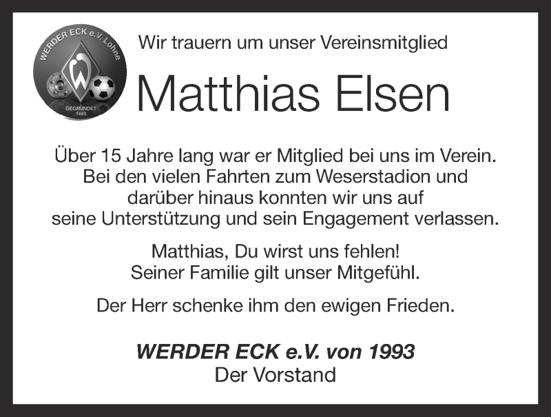 Traueranzeige für Matthias Elsen vom 19.02.2018 aus OM-Medien