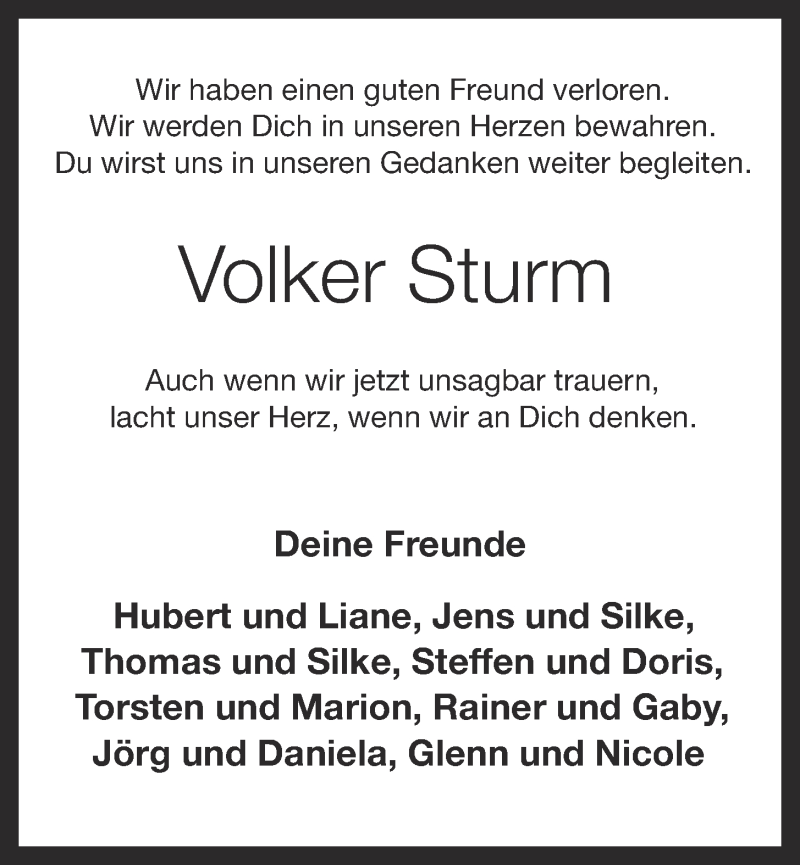  Traueranzeige für Volker Sturm vom 05.02.2018 aus OM-Medien