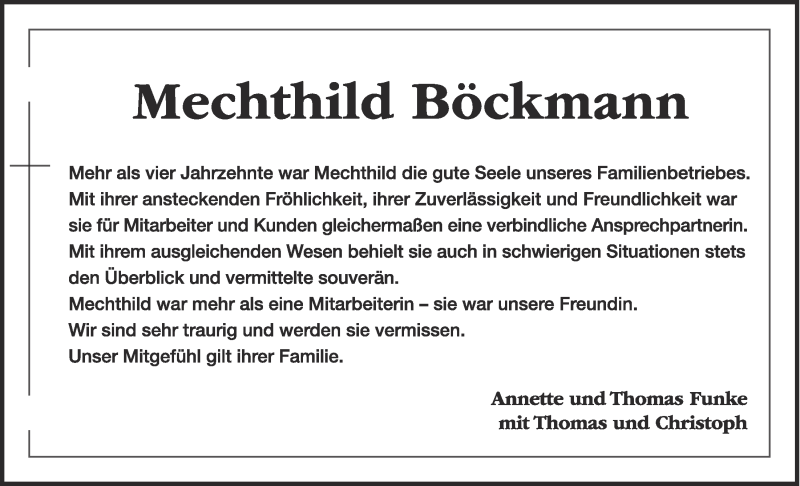 Traueranzeige für Mechthild Böckmann vom 19.02.2018 aus OM-Medien