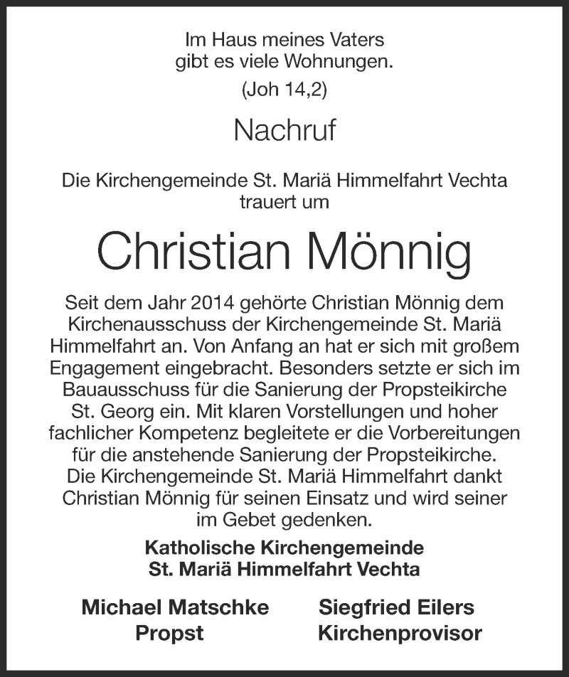  Traueranzeige für Christian Mönnig vom 10.03.2018 aus OM-Medien