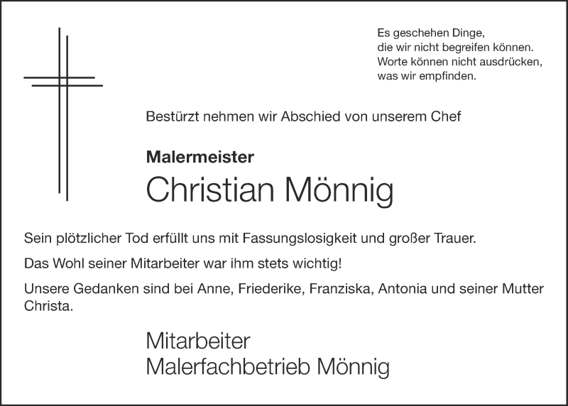  Traueranzeige für Christian Mönnig vom 10.03.2018 aus OM-Medien