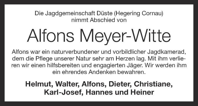  Traueranzeige für Alfons Meyer-Witte vom 24.07.2018 aus OM-Medien