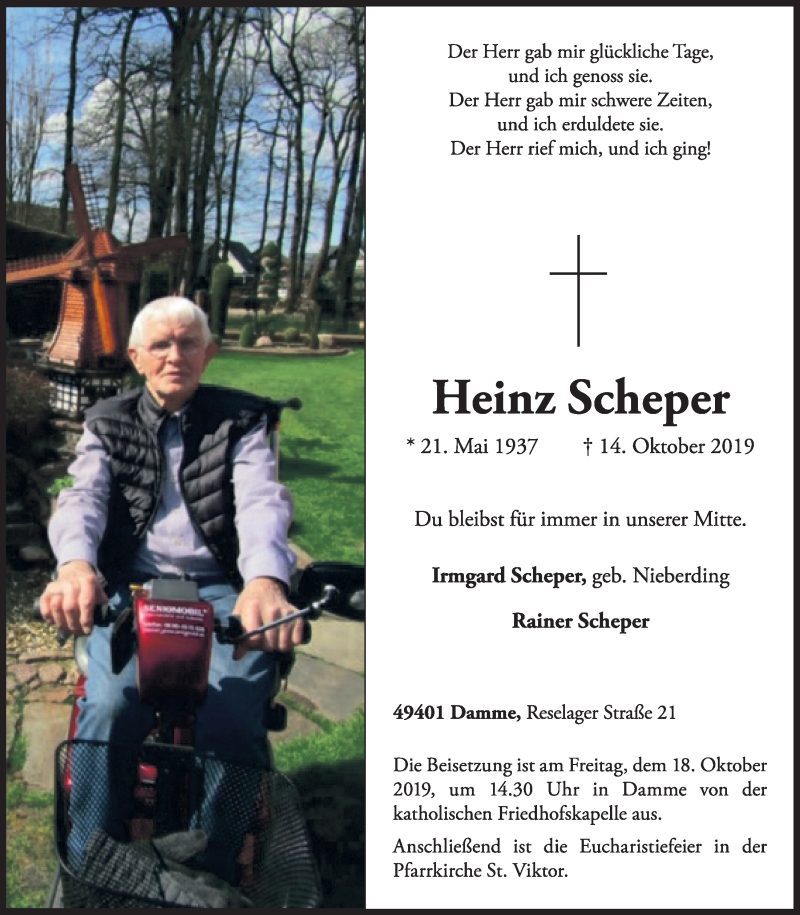  Traueranzeige für Heinz Scheper vom 15.10.2019 aus OM-Medien