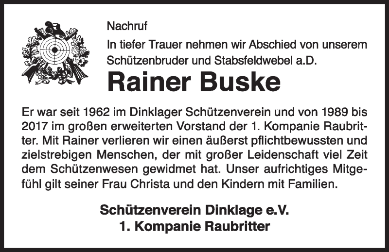  Traueranzeige für Rainer Buske vom 08.10.2019 aus OM-Medien