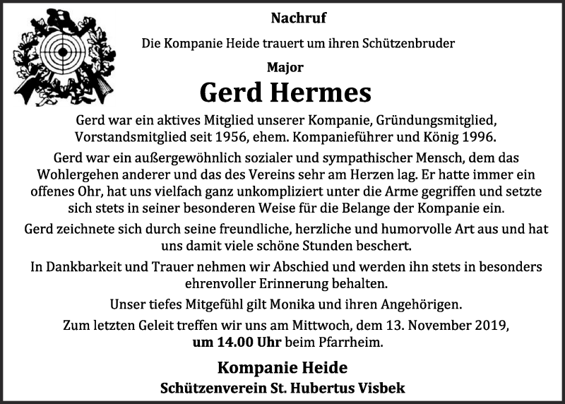  Traueranzeige für Gerd Hermes vom 09.11.2019 aus OM-Medien