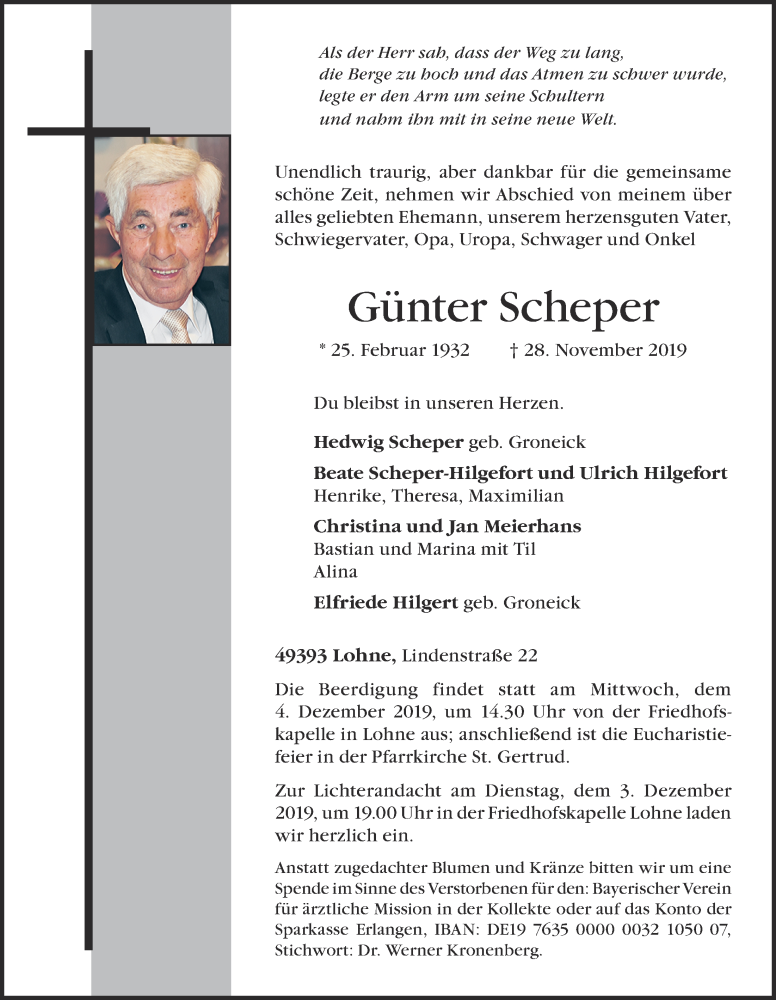  Traueranzeige für Günter Scheper vom 30.11.2019 aus OM-Medien
