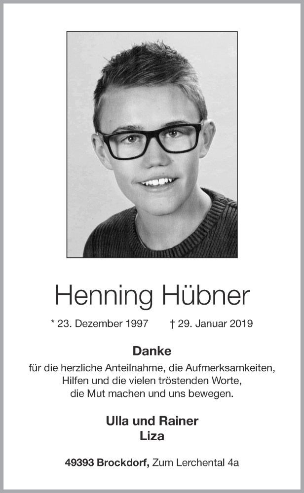  Traueranzeige für Henning Hübner vom 09.02.2019 aus OM-Medien