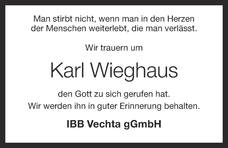  Traueranzeige für Karl Wieghaus vom 08.02.2019 aus OM-Medien