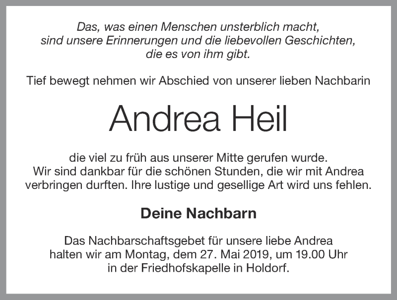  Traueranzeige für Andrea Heil vom 24.05.2019 aus OM-Medien