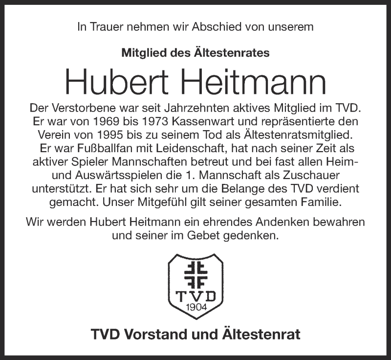  Traueranzeige für Hubert Heitmann vom 24.05.2019 aus OM-Medien