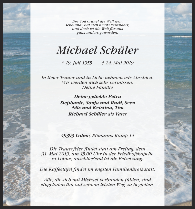  Traueranzeige für Michael Schüler vom 25.05.2019 aus OM-Medien