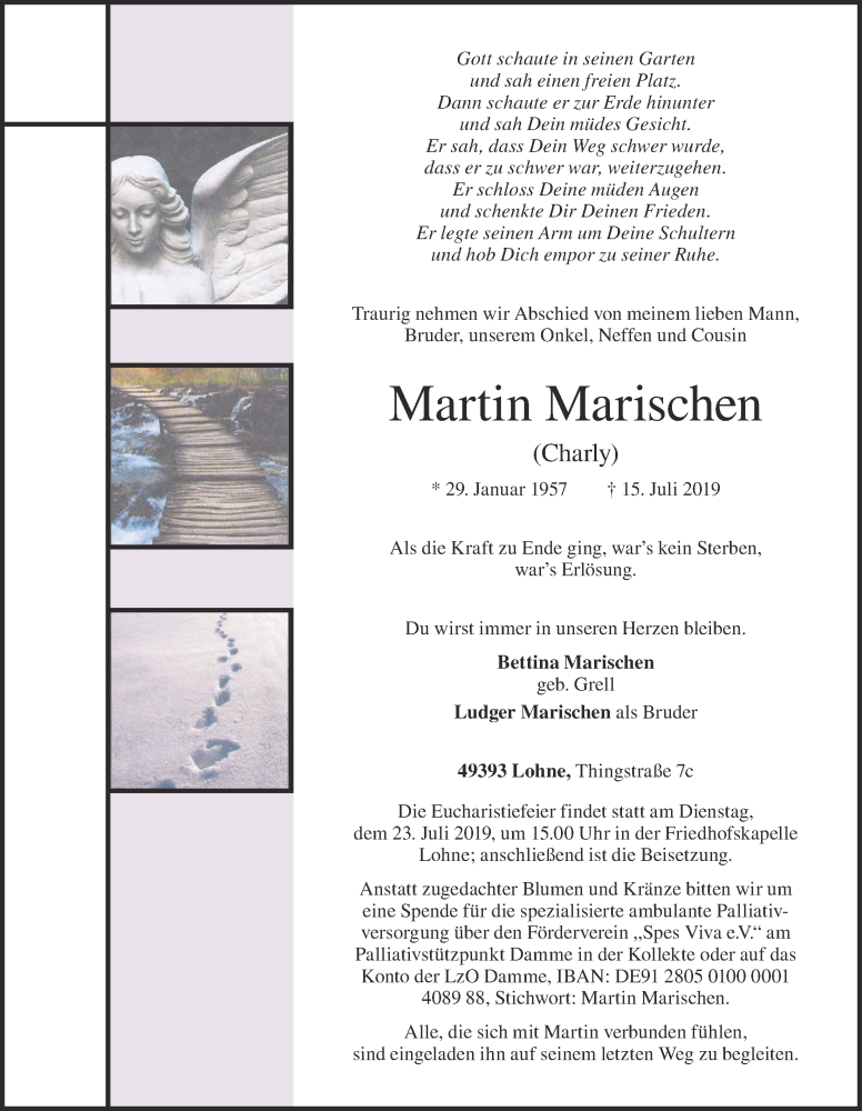  Traueranzeige für Martin Marischen vom 19.07.2019 aus OM-Medien