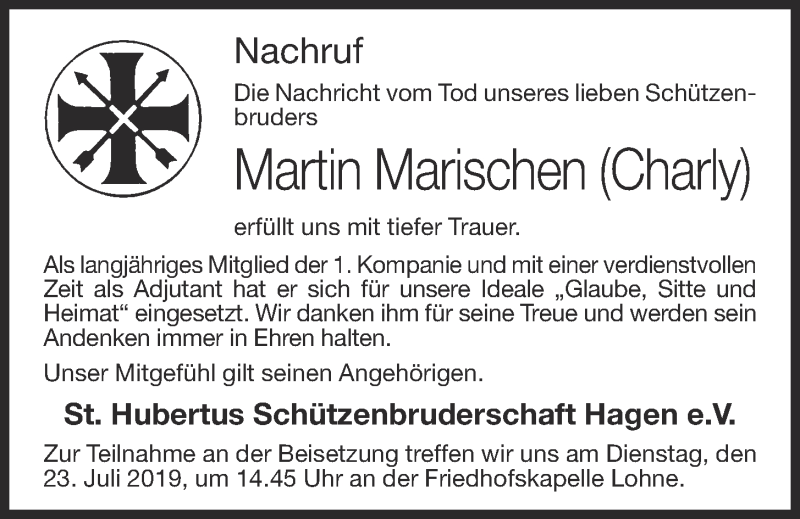  Traueranzeige für Martin Marischen vom 22.07.2019 aus OM-Medien