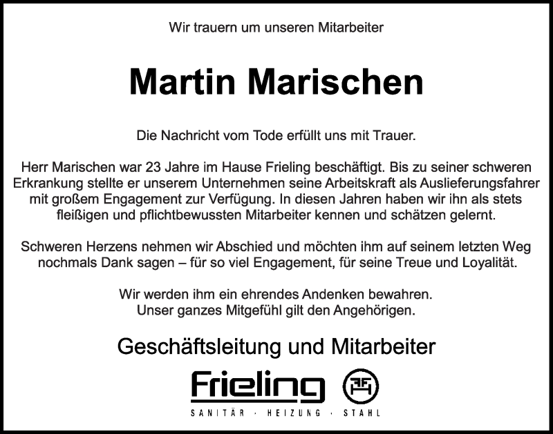  Traueranzeige für Martin Marischen vom 22.07.2019 aus OM-Medien