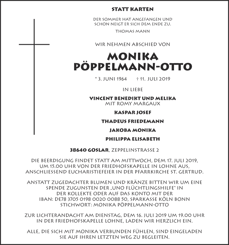  Traueranzeige für Monika Pöppelmann-Otto vom 15.07.2019 aus OM-Medien