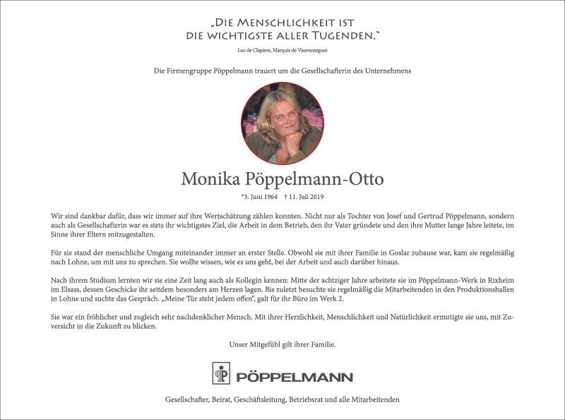  Traueranzeige für Monika Pöppelmann-Otto vom 16.07.2019 aus OM-Medien