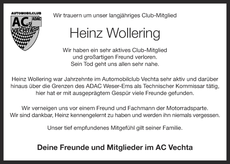  Traueranzeige für Heinz Wollering vom 21.09.2019 aus OM-Medien