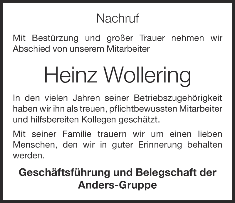  Traueranzeige für Heinz Wollering vom 21.09.2019 aus OM-Medien